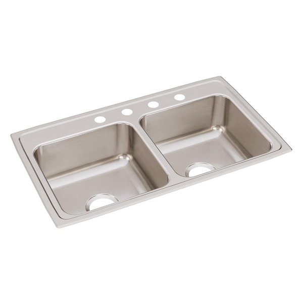 Lustertone Ss 33X19.5X7.6 Equal Double Bowl Drop-In Sink With Quick-Clip